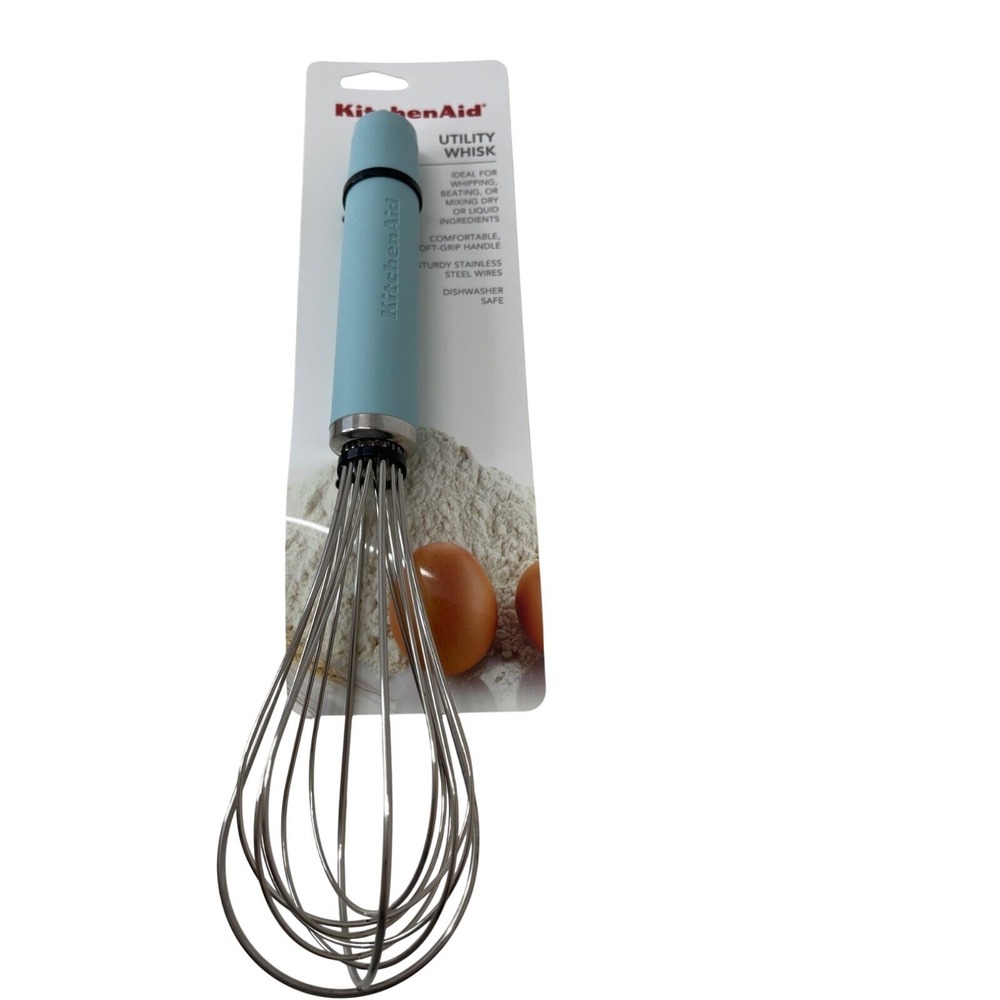 KitchenAid Whisk Ice Blue Grip Stainless Steel Wires Dishwasher Safe NWT